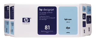 Obrzek - HP 81 Svtl azurov sada Dye Value Packtiskov hlava ainkoustov kazeta, 680ml
