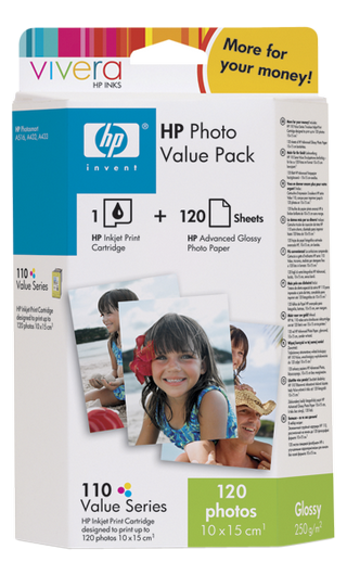 Obrzek - Fotografick sada HP Photo Value Pack ady 110 s inkousty Vivera, 10 x 15 cm/120 list