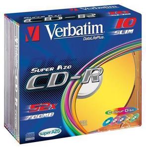 Obrzek - CD-R Verbatim,700MB,52x,Color Slim,10pk