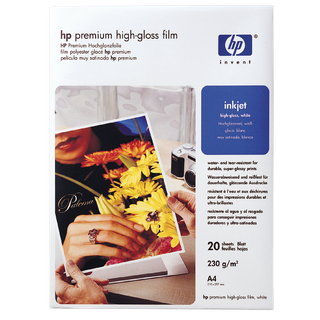 Obrázek - Bílá vysoce lesklá fólie HP Premium High-Gloss Film 230 g/m?, A4/210 x 297 mm/20 listů