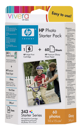 Obrzek - Zkladn fotografick sada HP Photo Starter Pack ady 343 s inkousty Vivera, 10 x 15cm, 60 list