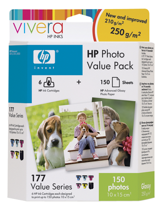 Obrázek - Fotografická sada HP Photo Value Pack řady 363 s inkousty Vivera, 10 x 15 cm, 150 listů