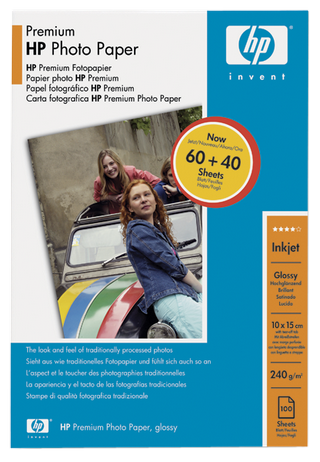 Obrzek - Leskl fotografick papr HP Premium Glossy Photo Paper 240 g/m?  10 x 15 cm s perforac/100 list