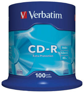 Obrázek - CD-R Verbatim,700MB,52x,EP 100-Spindle,43411,100pk