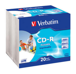 Obrázek - CD-R Verbatim,700MB,52x,Photo Printable Slim,20pk